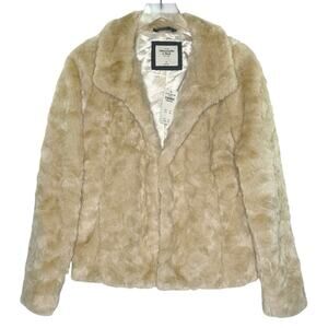 Abercrombie & Fitch Faux Fur Jacket S NEW Beige Cream Lux Neutral Hook Closure
